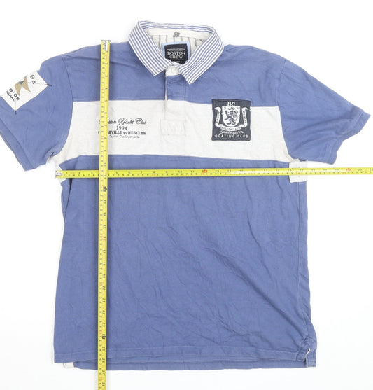 Boston Crew Men's Blue Colourblock Cotton Polo Shirt Size M