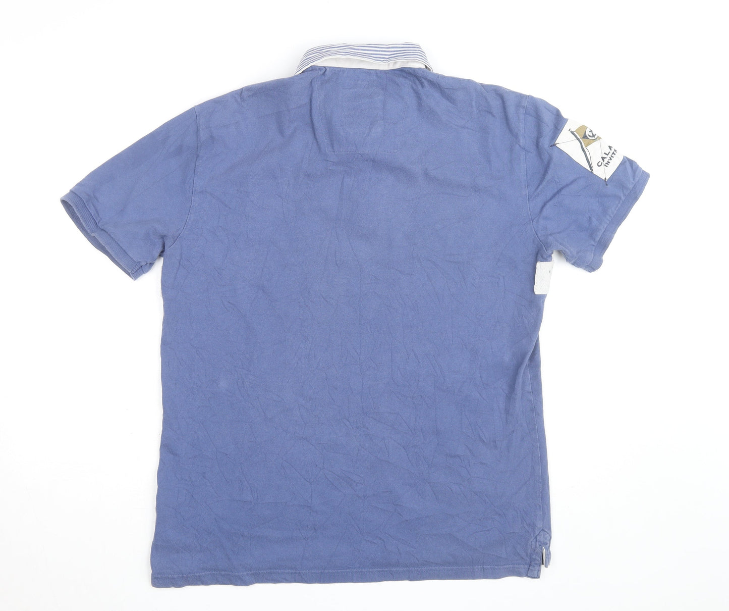 Boston Crew Men's Blue Colourblock Cotton Polo Shirt Size M