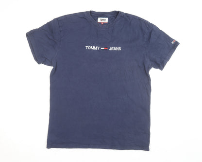 Tommy Jeans Men's Blue Cotton Logo T-Shirt Size M Short Sleeve