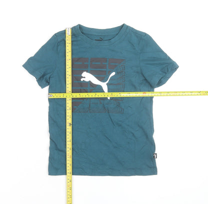 Puma Boys Blue 7-8 Years Graphic Logo Crew Neck Cotton T-Shirt