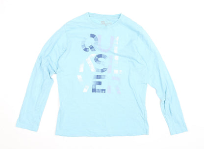 Quiksilver Mens Blue Long Sleeve Organic Cotton Surf Graphic Top L