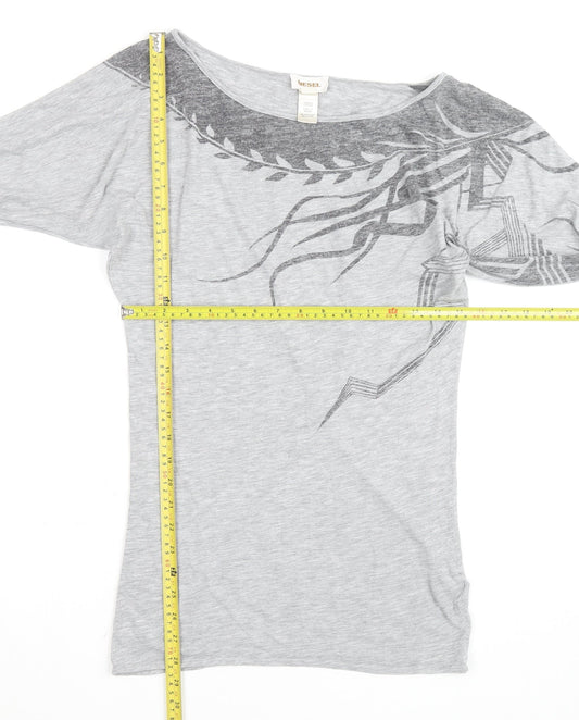 Diesel Womens Grey XS Boat Neck 3/4 Sleeve Jersey T-Shirt