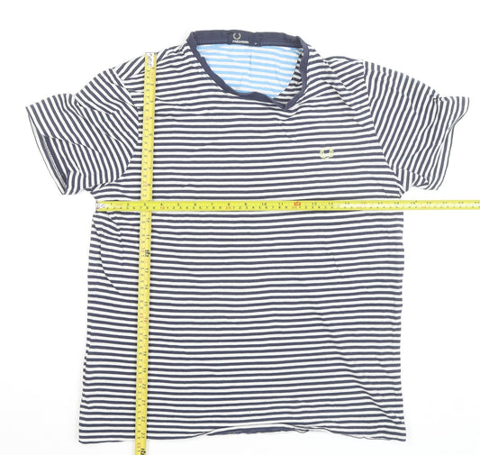 Fred Perry Men's Navy White Striped Cotton Crew Neck T-Shirt M