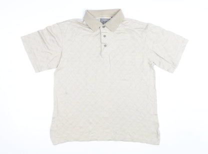 Daniel Cremieux Men's Beige Geometric Cotton Polo Shirt M