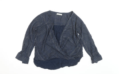 Maison de Nimes Women's Blue Wrap Blouse Size 8 Viscose Long Sleeve