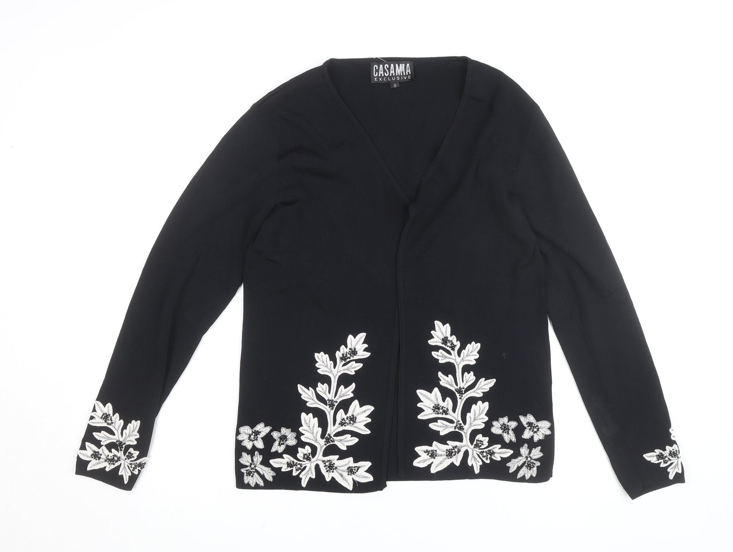 Casamia Exclusive Women's Black Floral Embroidered V-Neck Cardigan Size S