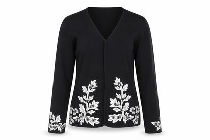Casamia Women's Black Floral Embroidered V-Neck Cardigan Size S