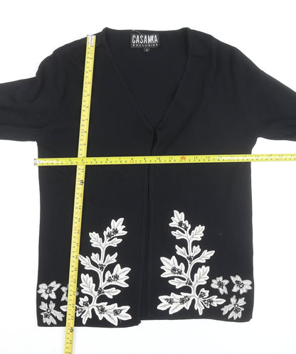 Casamia Exclusive Women's Black Floral Embroidered V-Neck Cardigan Size S