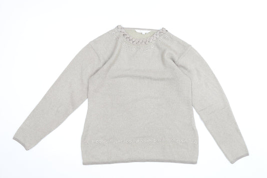 Elizabeth Scott Womens Beige Embroidered Crew Neck Jumper M