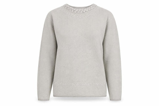 Elizabeth Scott Womens Beige Embroidered Crew Neck Jumper M