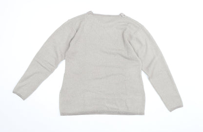 Elizabeth Scott Womens Beige Embroidered Crew Neck Jumper M