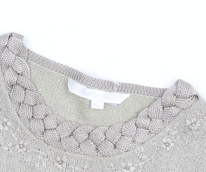 Elizabeth Scott Womens Beige Embroidered Crew Neck Jumper M