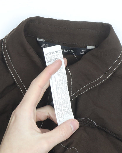 Zara Women Brown Long Sleeve Button-Up Shirt XS Basic Style