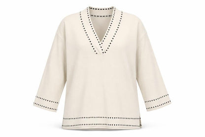 Skatie Brand Women’s Beige Knit V-Neck 3/4 Sleeve Tunic Blouse Size S