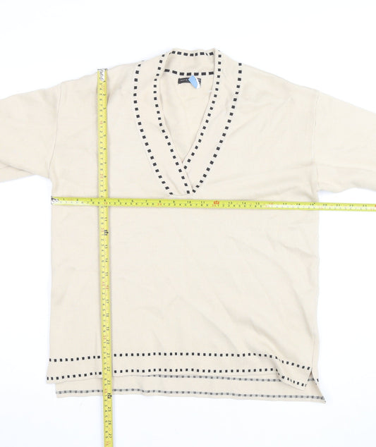 Skatie Brand Women’s Beige Knit V-Neck 3/4 Sleeve Tunic Blouse Size S