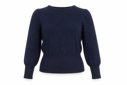 Marks and Spencer Women's Blue Size 12 Diamond Knit Crew Neck Jumper