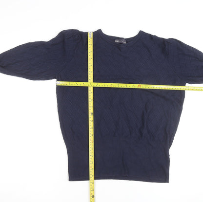 Marks and Spencer Women's Blue Size 12 Diamond Knit Crew Neck Jumper