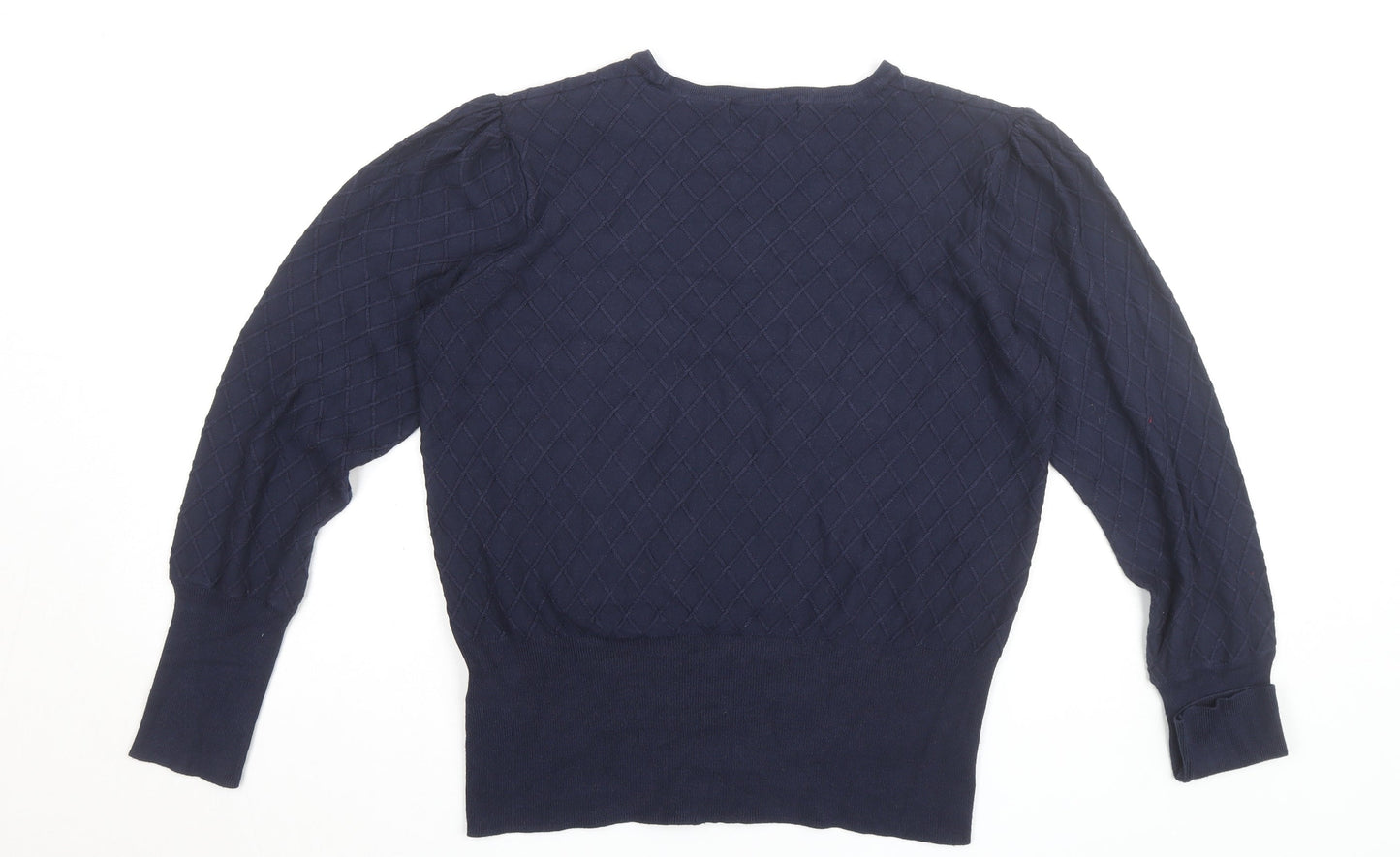 Marks and Spencer Women's Blue Size 12 Diamond Knit Crew Neck Jumper