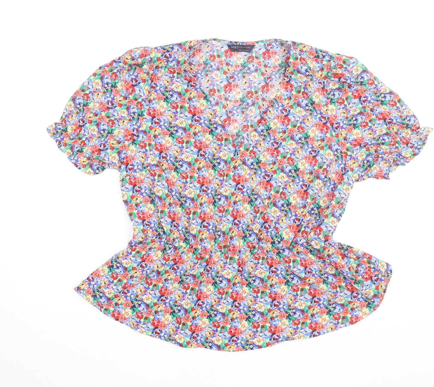 Marks and Spencer Womens Multicoloured Floral V-Neck Tunic Blouse Size 14