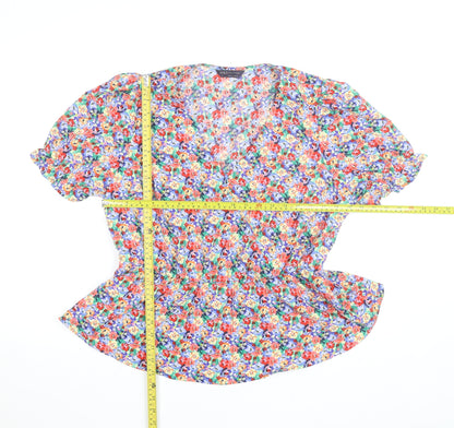 Marks and Spencer Womens Multicoloured Floral V-Neck Tunic Blouse Size 14