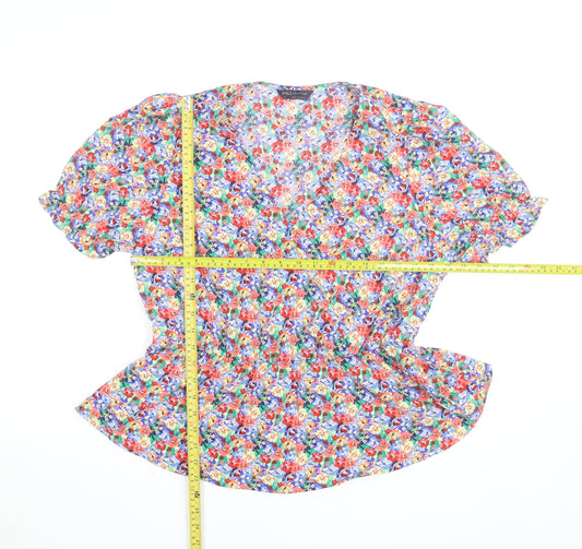 Marks and Spencer Womens Multicoloured Floral V-Neck Tunic Blouse Size 14