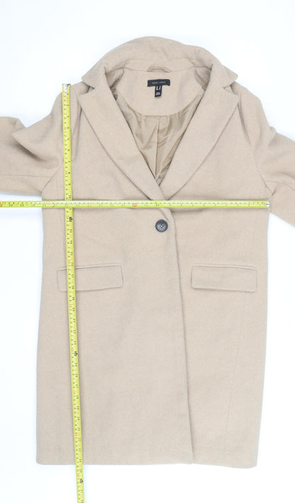 New Look Women’s Beige Long Overcoat UK 14 Lined Button Classic Style