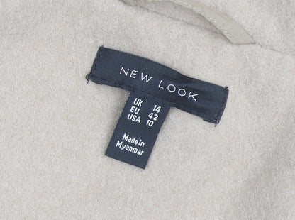 New Look Women’s Beige Long Overcoat UK 14 Lined Button Classic Style