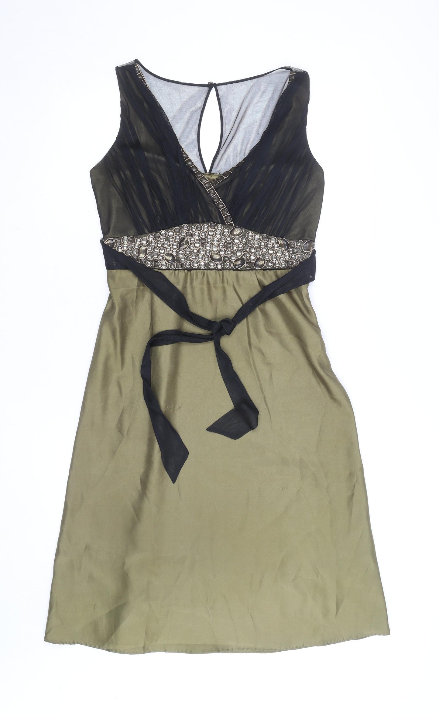 Principles Women's Green Beaded Sleeveless A-Line Party Dress Size 10