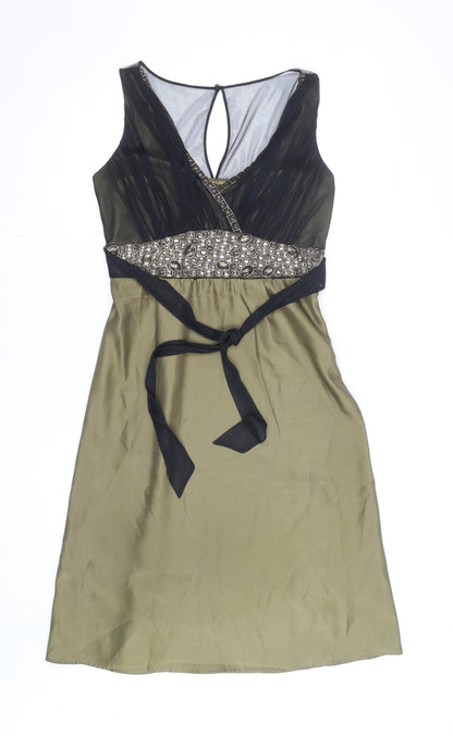 Principles Women's Green Beaded Sleeveless A-Line Party Dress Size 10