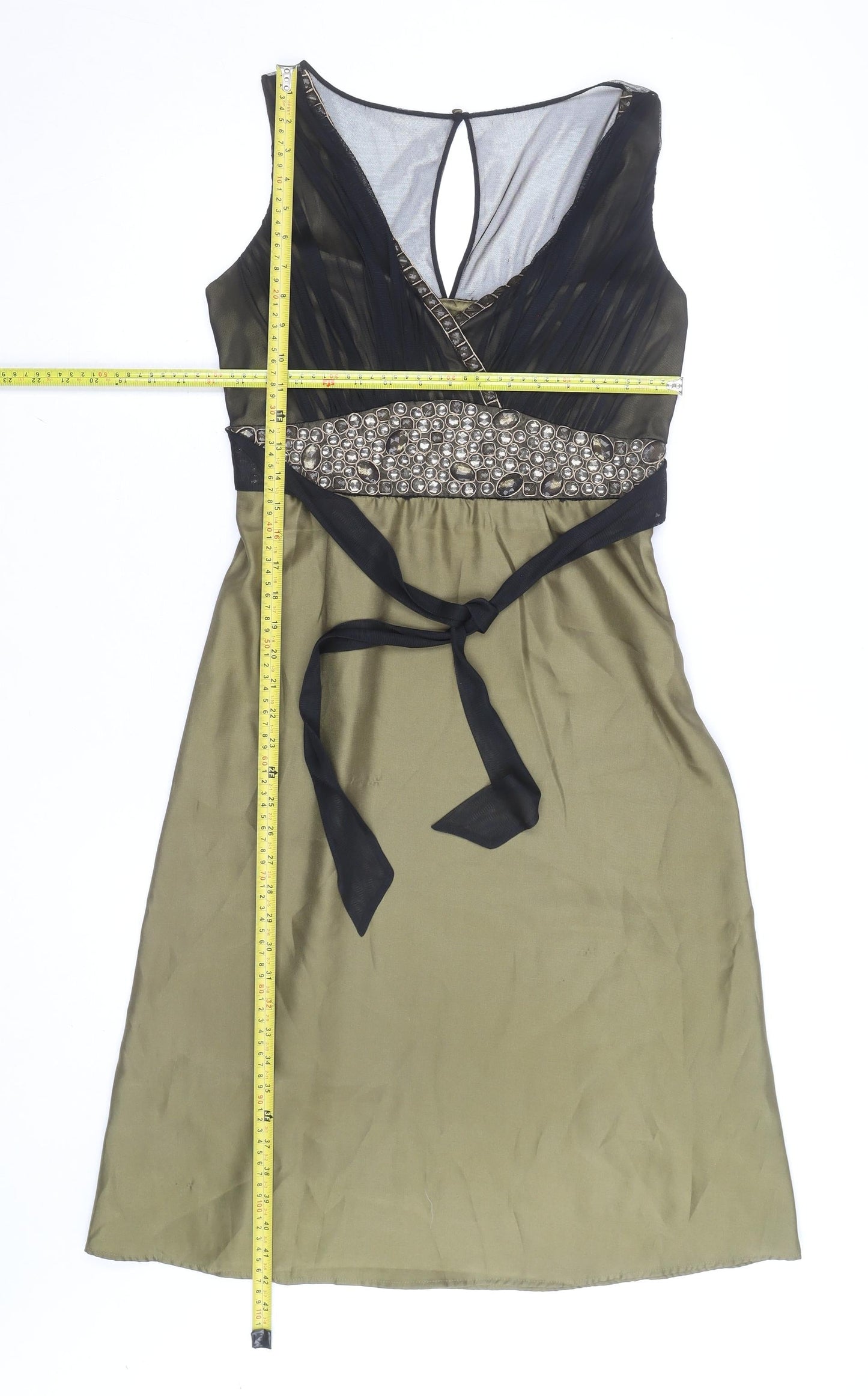 Principles Women's Green Beaded Sleeveless A-Line Party Dress Size 10
