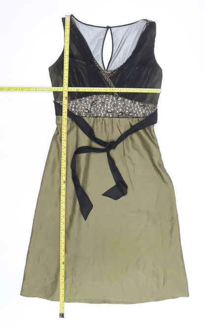 Principles Women's Green Beaded Sleeveless A-Line Party Dress Size 10