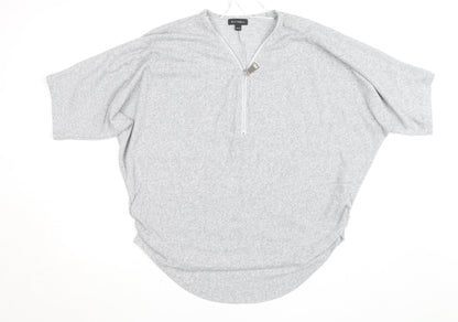 Blue Vanilla Women's Grey Short Sleeve Zip Front Relaxed Jersey Top S