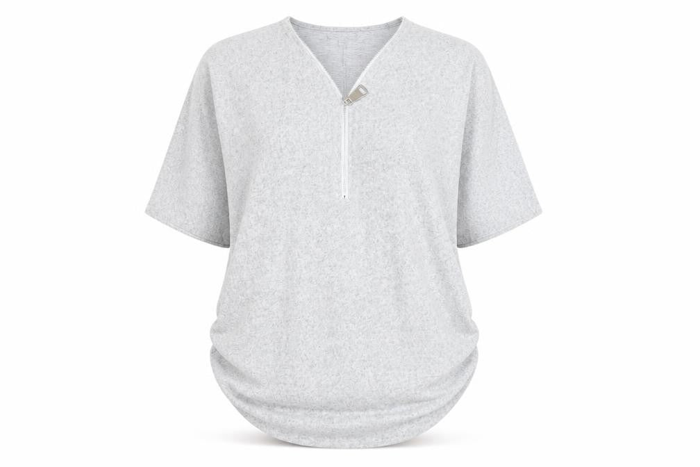 Blue Vanilla Women's Grey Short Sleeve Zip Front Relaxed Jersey Top S