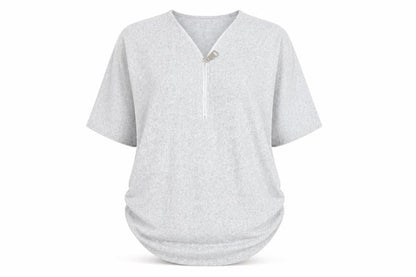 Blue Vanilla Women's Grey Short Sleeve Zip Front Relaxed Jersey Top S