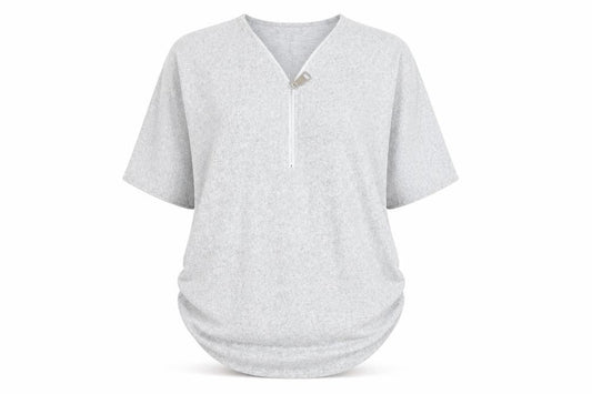 Blue Vanilla Women's Grey Short Sleeve Zip Front Relaxed Jersey Top S