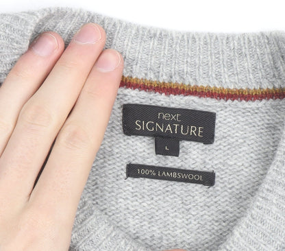 Next Signature Men's Grey Lambswool Crew Neck Jumper Size L