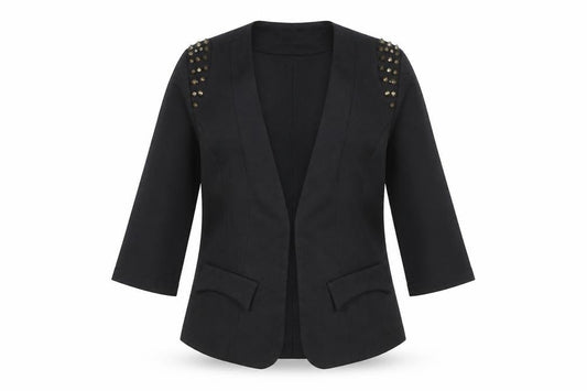 AD LIB Women's Black Studded 3/4 Sleeve Blazer Size 8