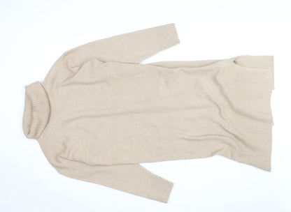 New Look Women Beige Roll Neck Long Sleeve Tunic Jumper Size M