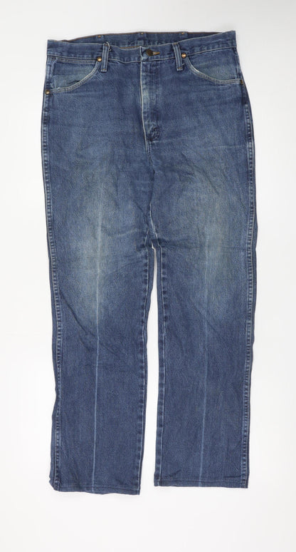 Wrangler Men's Blue 34x32 Straight Leg Regular Fit Denim Jeans