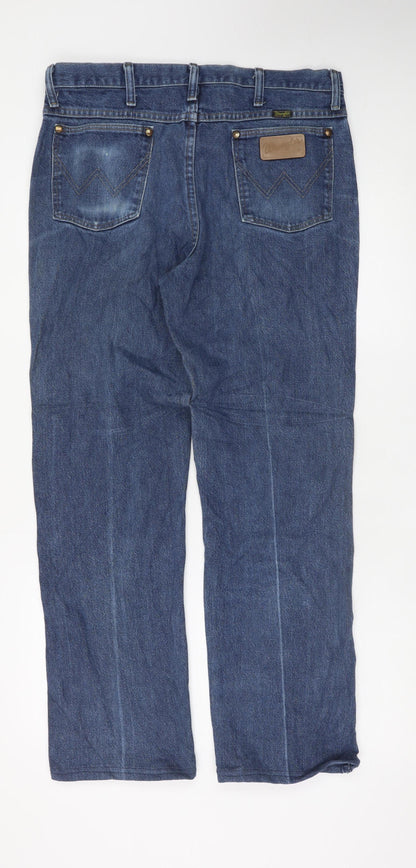 Wrangler Men's Blue 34x32 Straight Leg Regular Fit Denim Jeans