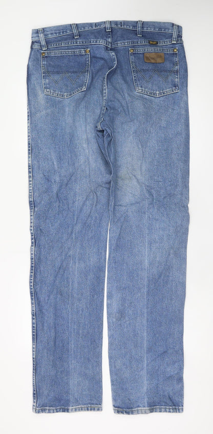 Wrangler Men's Blue Straight Leg Denim Jeans 36W 34L Regular Fit