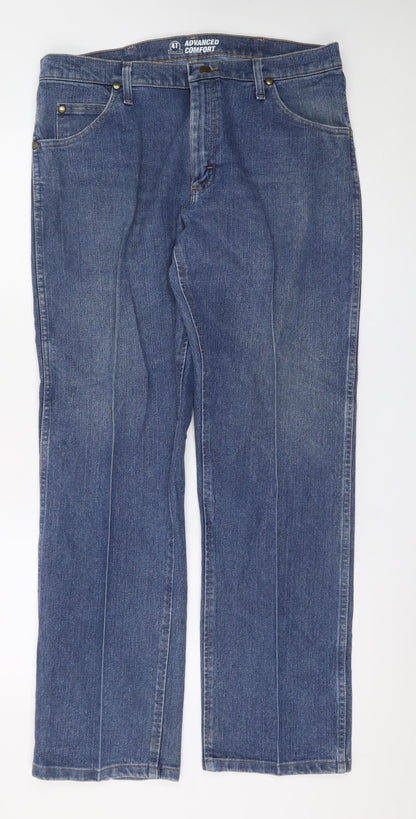 Wrangler Men's Blue Denim Straight Jeans 35x30 Classic Fit