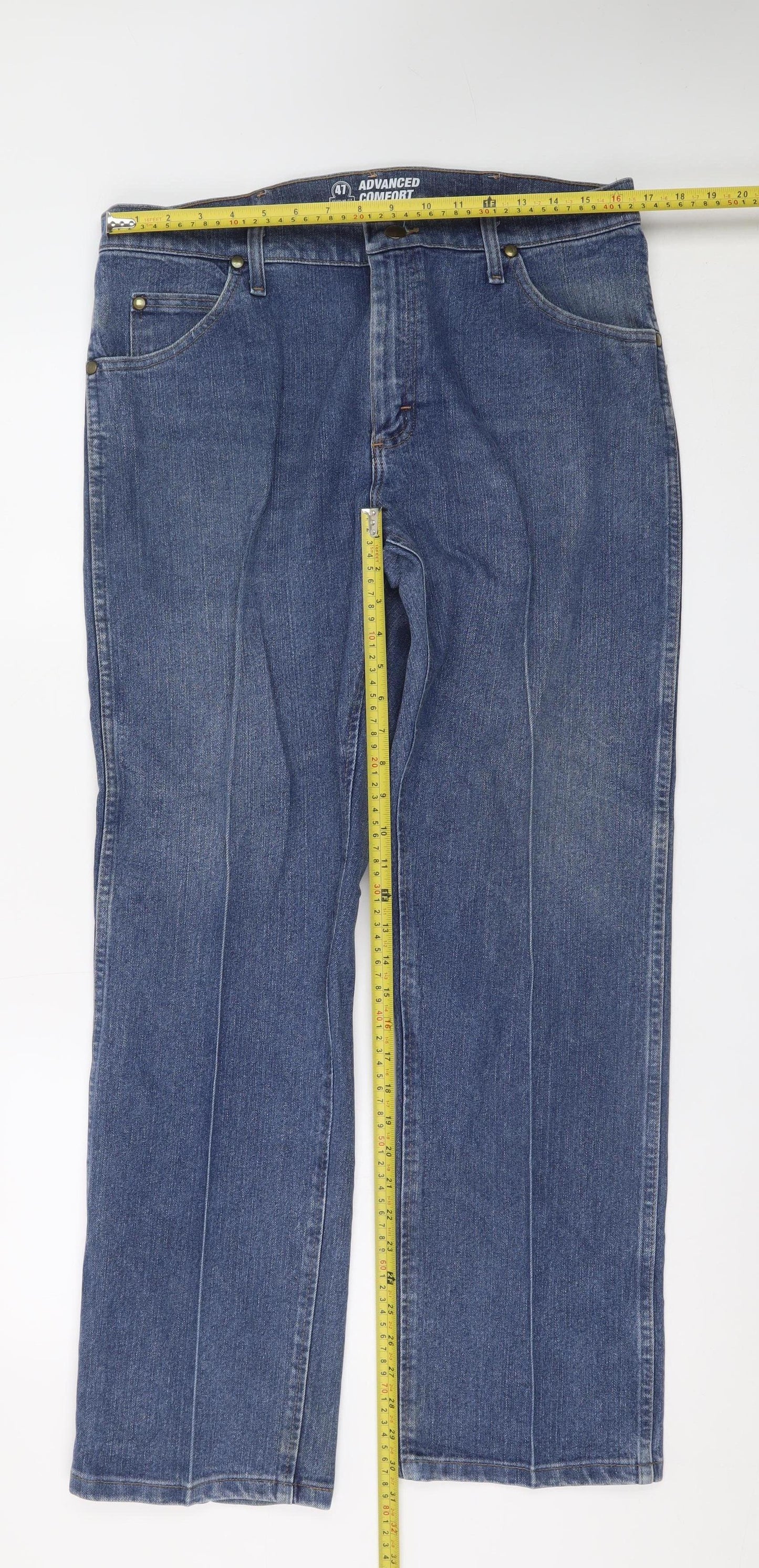 Wrangler Men's Blue Denim Straight Jeans 35x30 Classic Fit