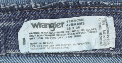Wrangler Men's Blue Denim Straight Jeans 35x30 Classic Fit