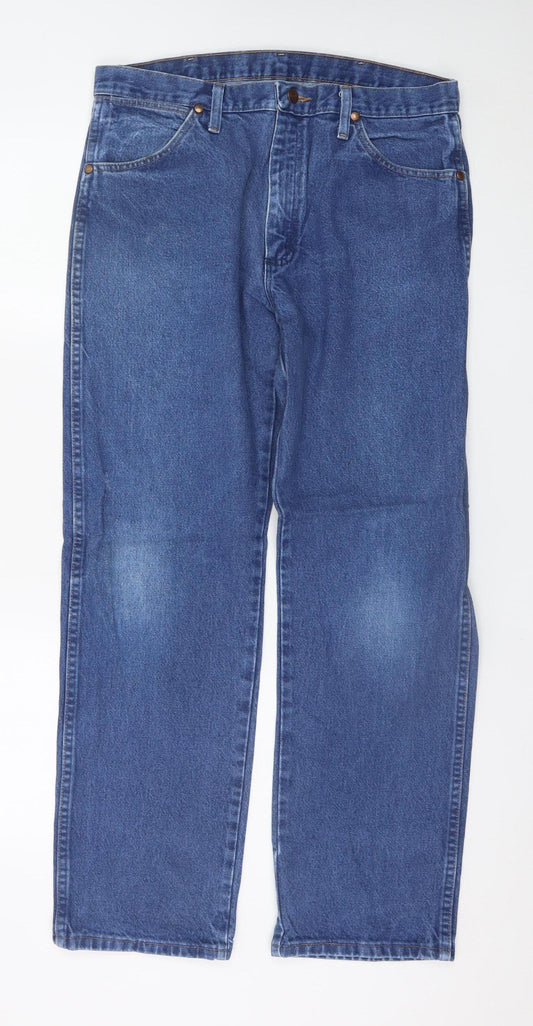 Wrangler Men's Blue 34x30 Regular Fit Straight Denim Jeans