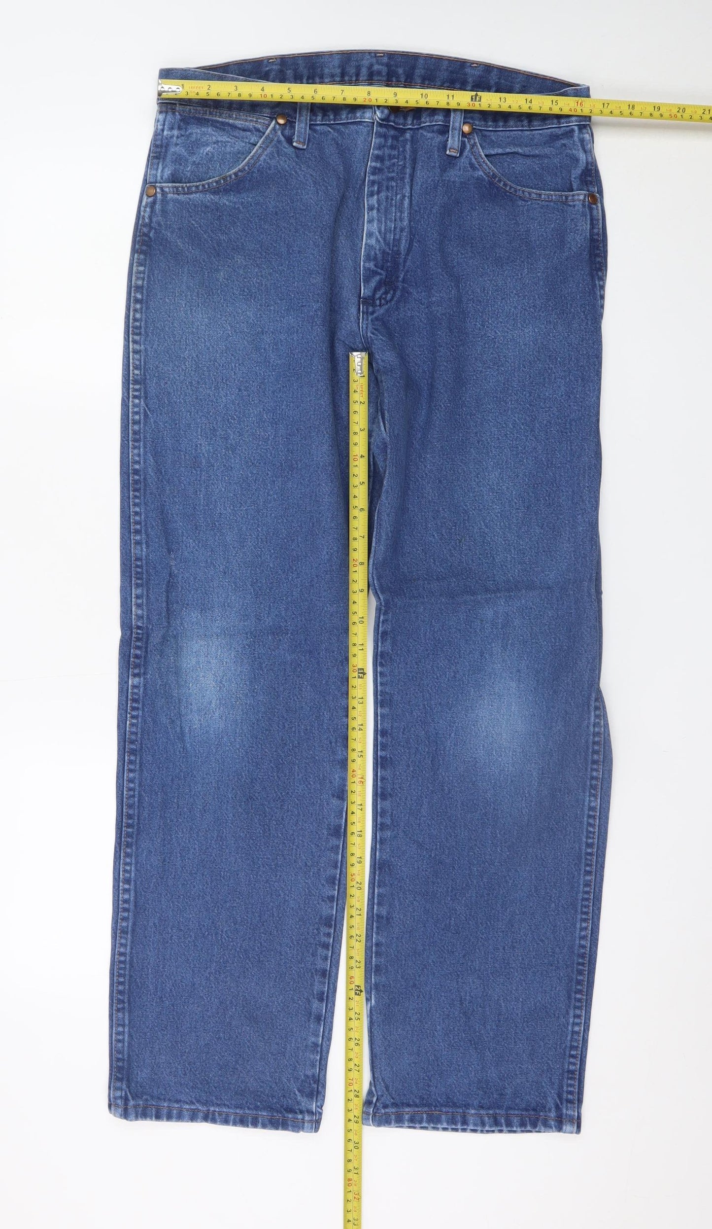 Wrangler Men's Blue 34x30 Regular Fit Straight Denim Jeans
