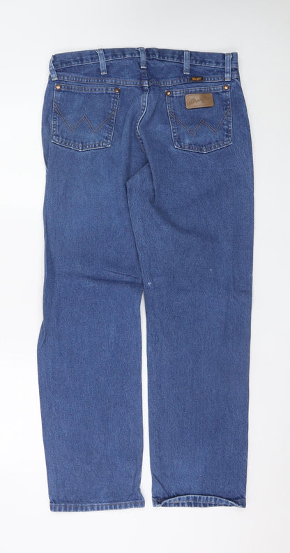 Wrangler Men's Blue 34x30 Regular Fit Straight Denim Jeans