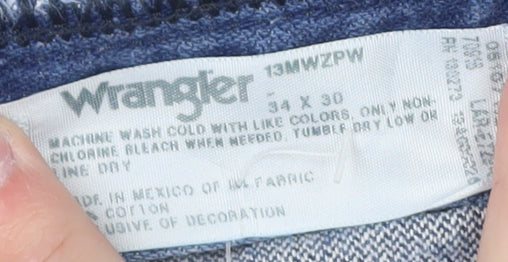 Wrangler Men's Blue 34x30 Regular Fit Straight Denim Jeans