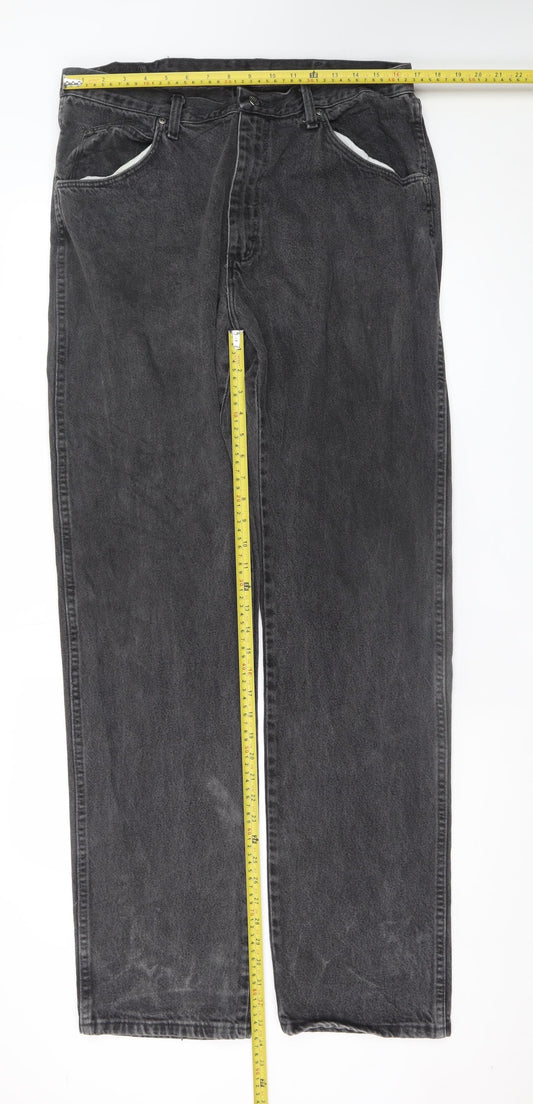 Wrangler Mens Black Regular Fit Straight Leg Jeans Size 36x34
