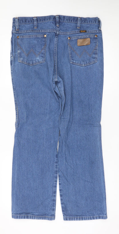 Wrangler Men's Blue Denim Straight Jeans 35x30 Regular Fit